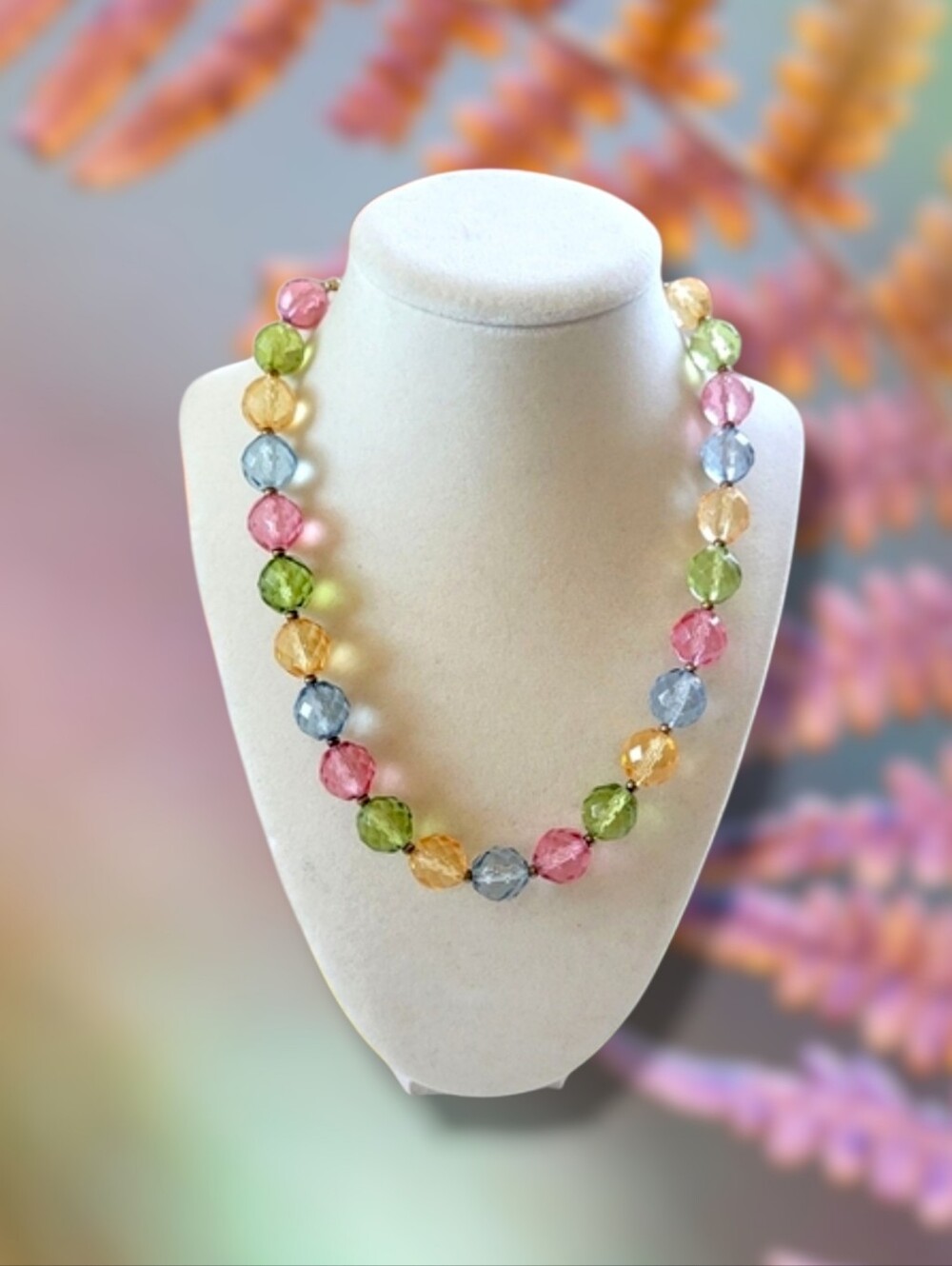 VTG Multicolor Aurora Borealis Faceted Czech Crystal Glass Bead Necklace